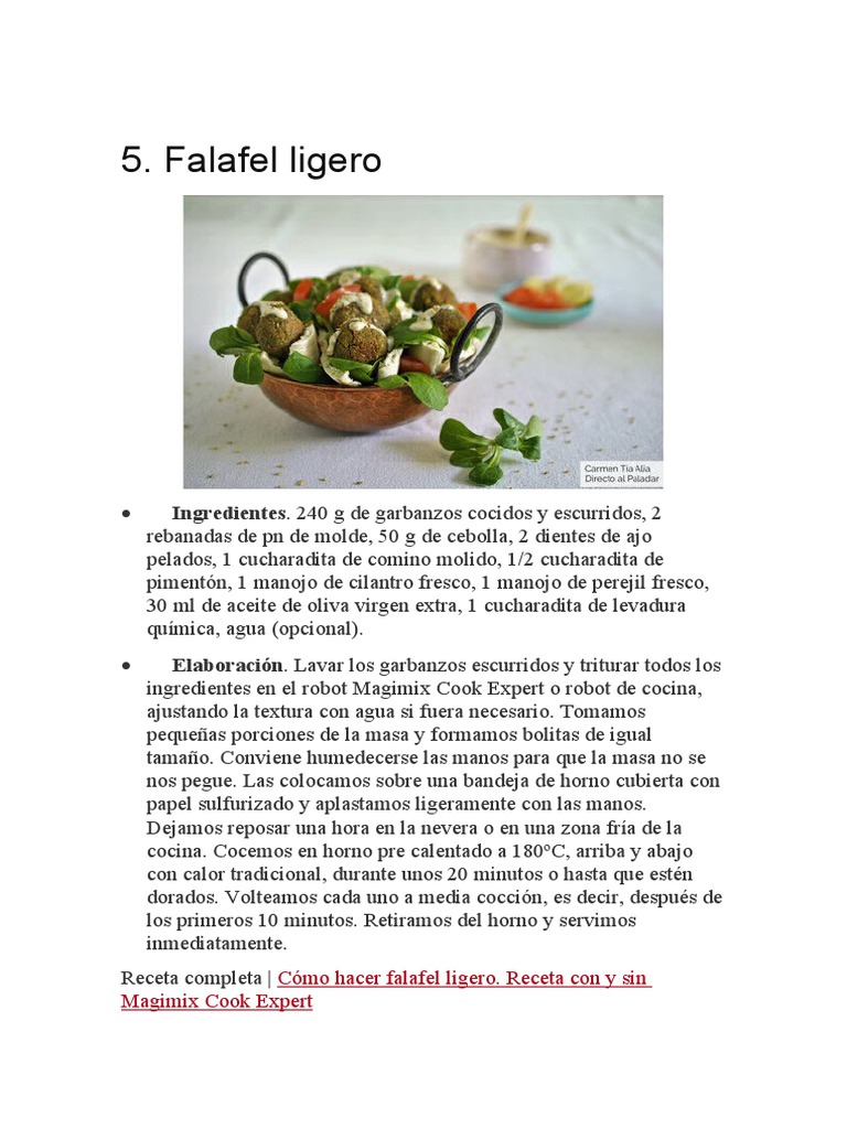 Falafel Ligero: Ingredientes. 240 G de Garbanzos Cocidos y Escurridos, 2 |  PDF | Alimentos | Cocina