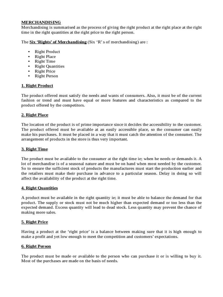 Six Rights of Merchandising Explained | PDF | Business | Finance ...