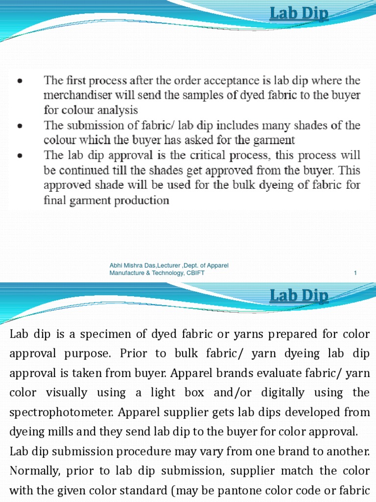 Lectures On Lab Dip | PDF | Textiles | Dyeing