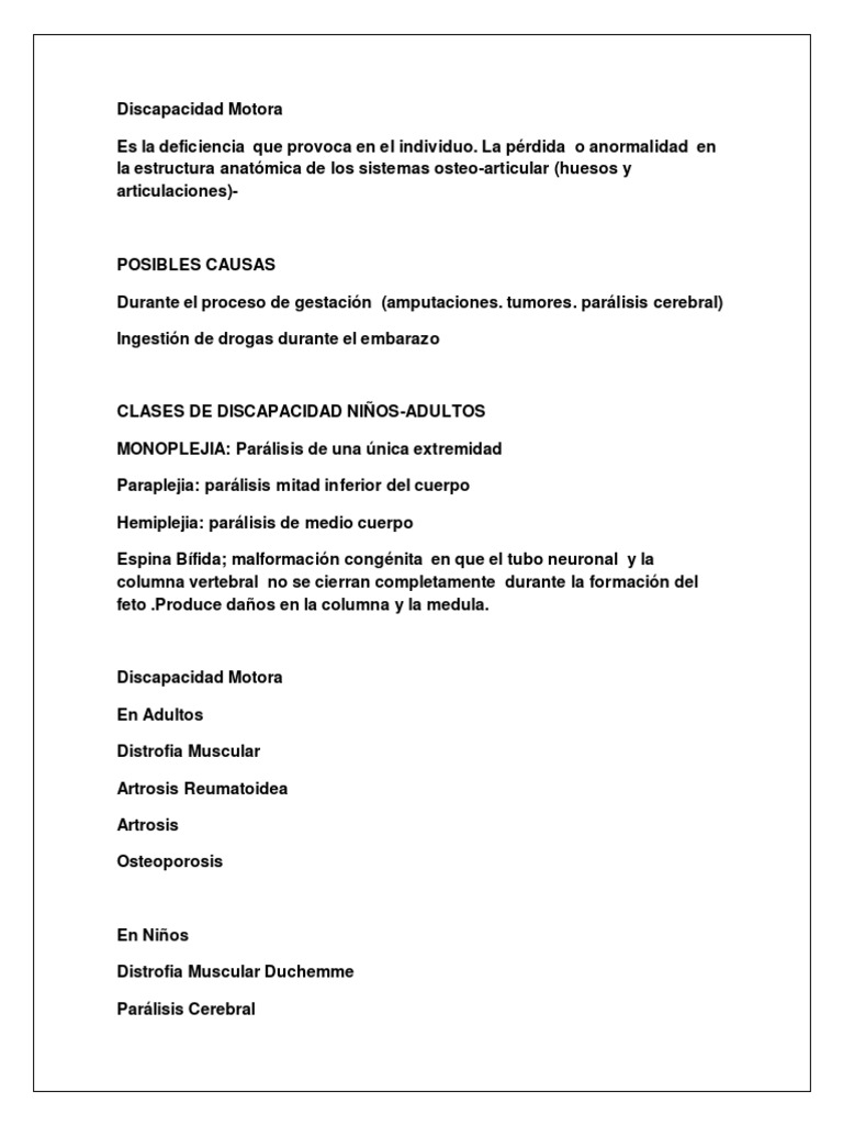 Tipos y causas de discapacidad motora | PDF | Osteoporosis | Osteoartritis