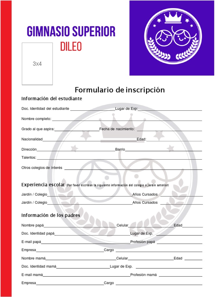 Formulario de Inscripcion Gimnasio Dileo | PDF