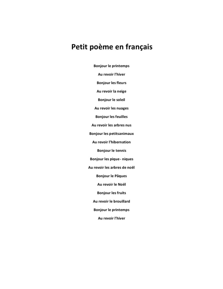 Petit Poeme En Francais