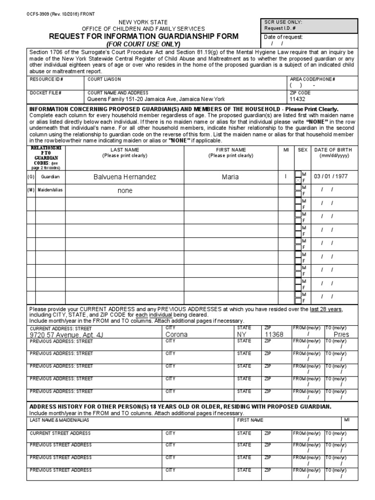 OCFS-3909 Guardianship Request Form | PDF | Zip Code | Social Institutions