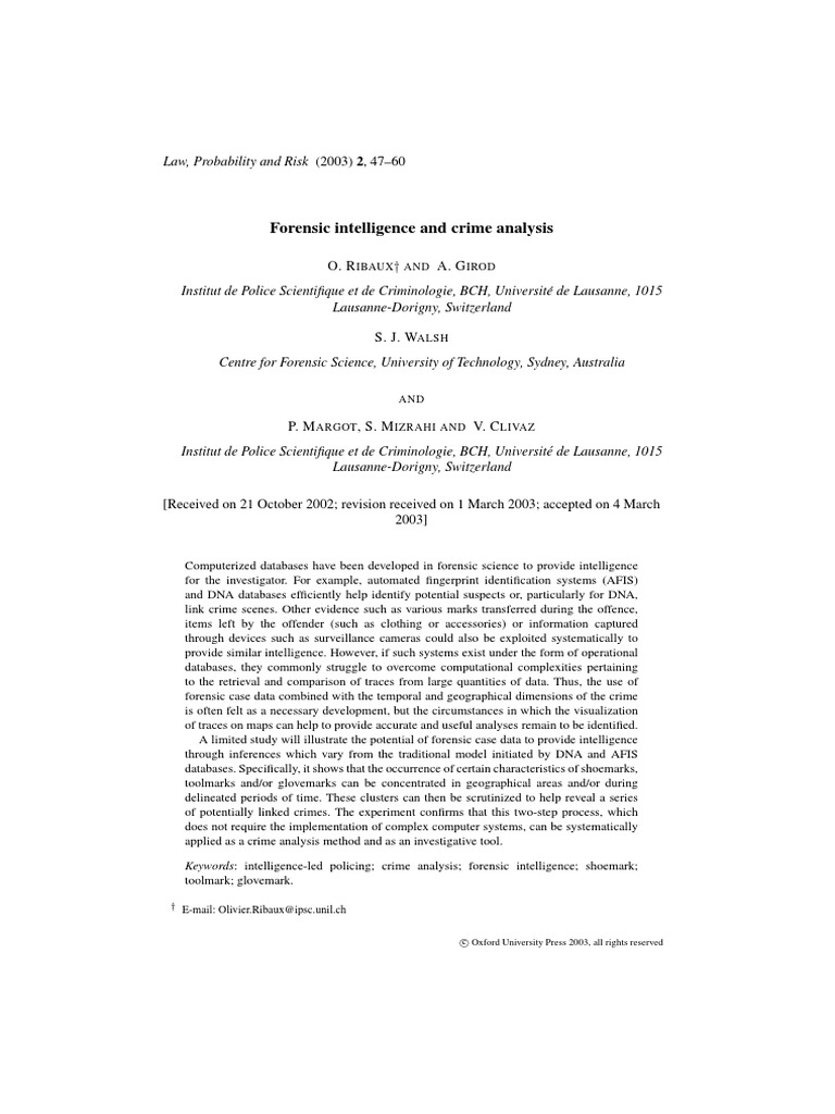 Forensic Intelligence in Crime Analysis | PDF | Forensic Science | Dna ...