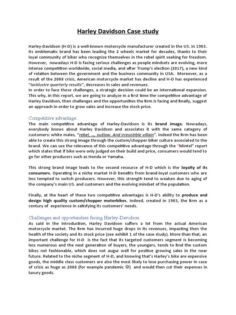 Harley Davidson Case Study PDF Harley Davidson Brand