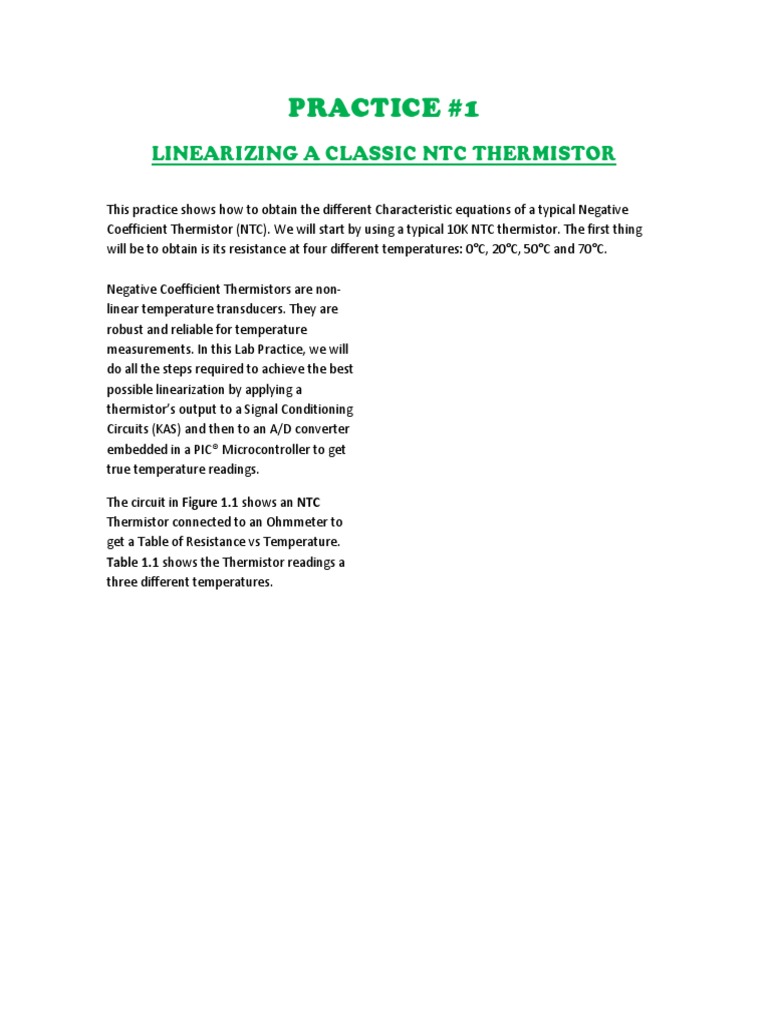 Practice 1 Linearizing A Classic NTC Thermistor PDF Electrical