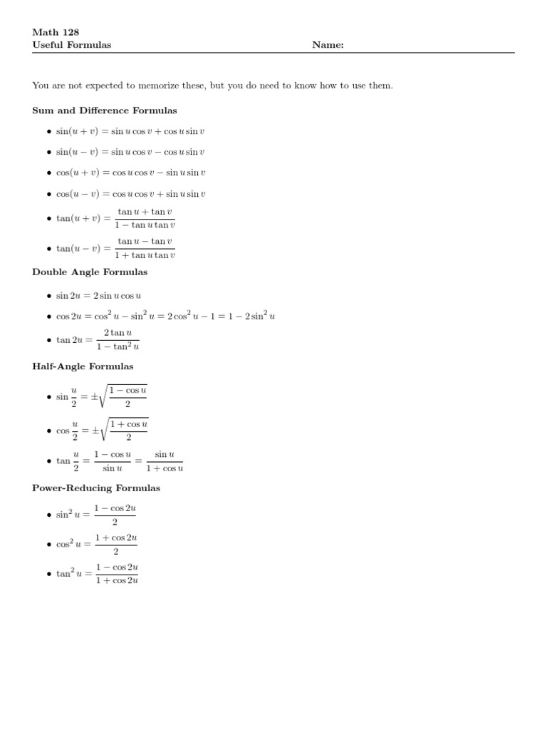 Trig Cheat Sheet | Download Free PDF | Trigonometric Functions ...