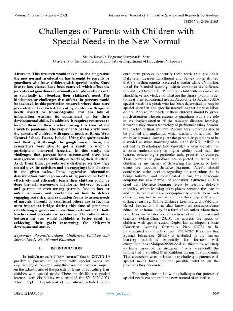 Challenges of Parents With Children With Special Needs in The New ...