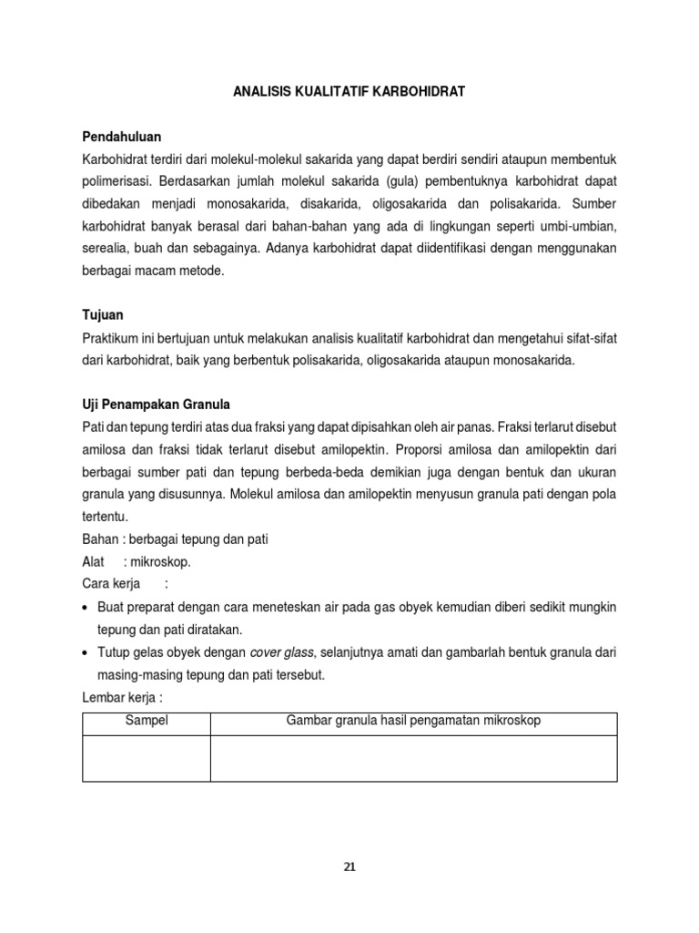 Modul Analisis Kualitatif Karbohidrat Pdf