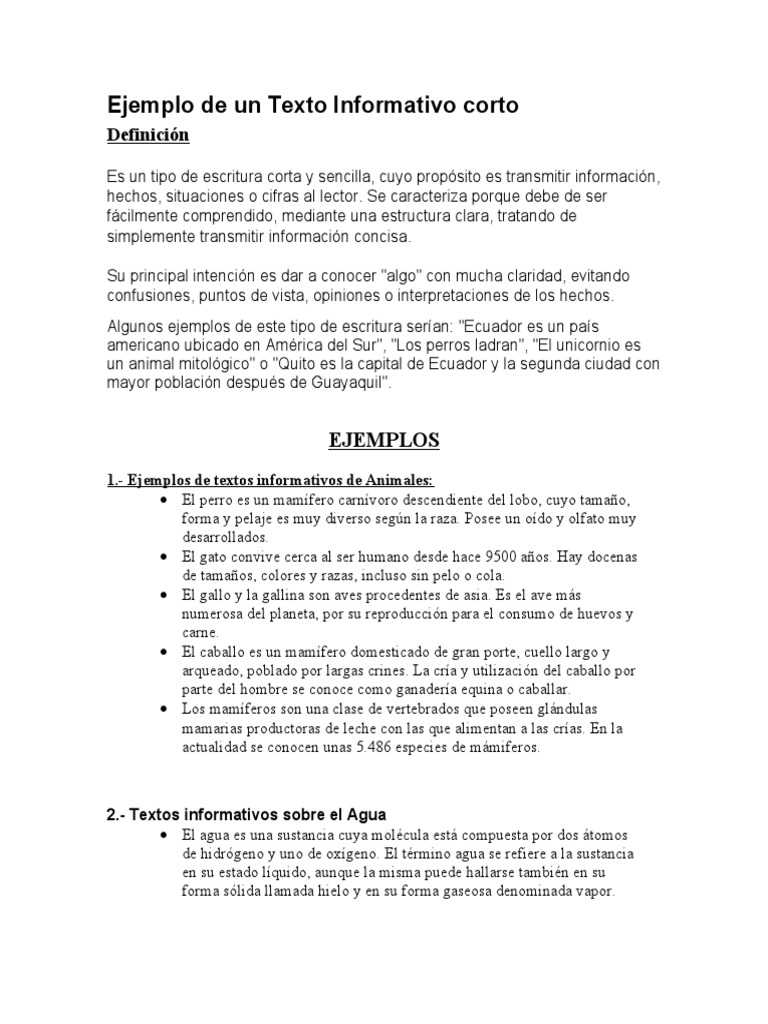 Ejemplo de Un Texto Informativo Corto | PDF | Agua | Naturaleza
