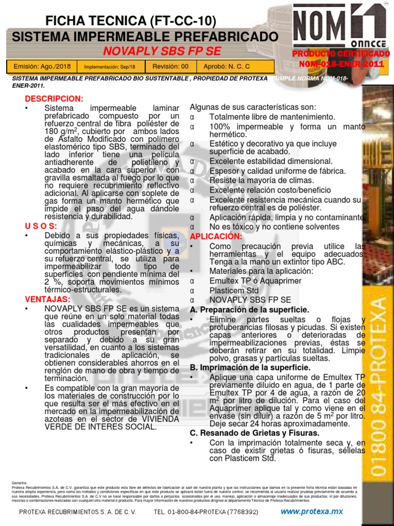 Sistema impermeable prefabricado Novaply SBS FP SE | PDF | Agua ...