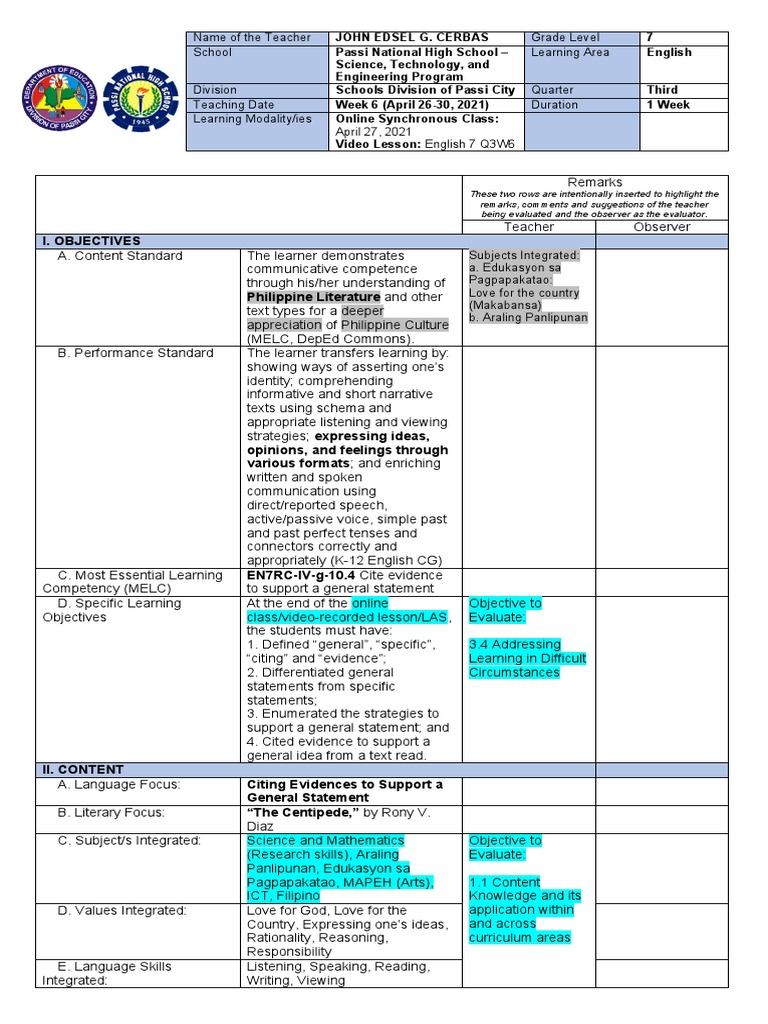 Lesson Plan: Citing Textual Evidence | PDF | Reading Comprehension ...