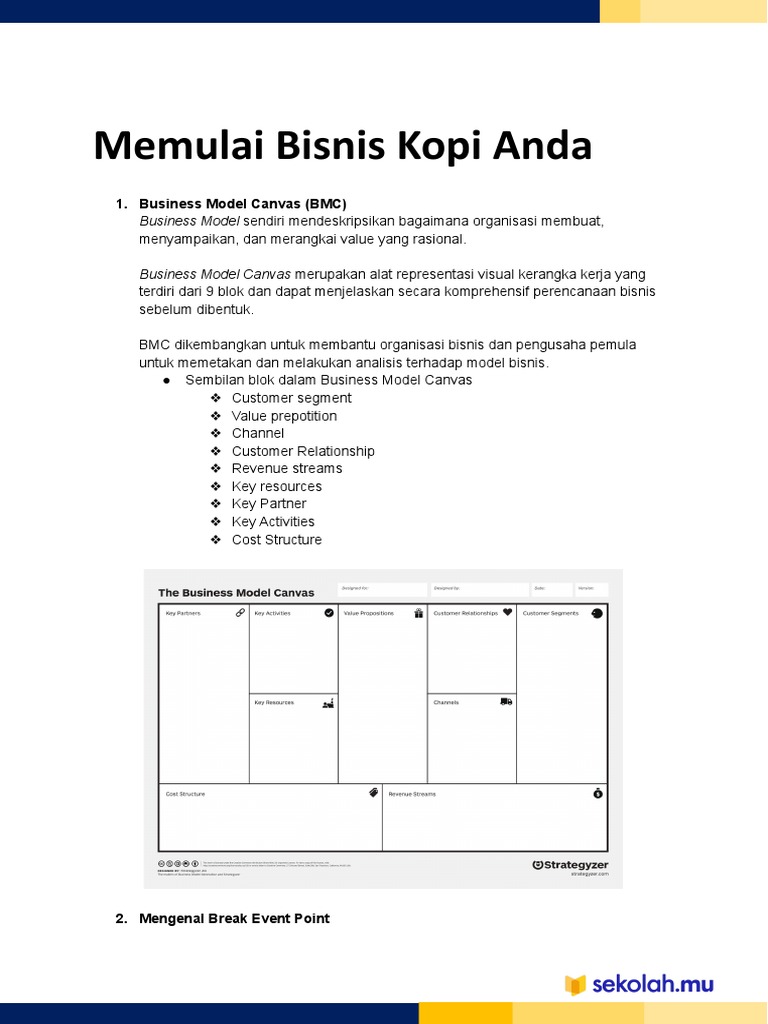 Memulai Bisnis Kopi Anda: 1. Business Model Canvas (BMC) | PDF