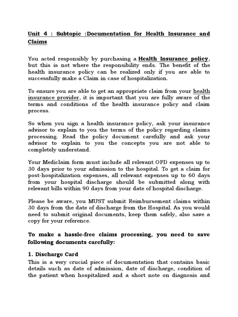 Health Insurance Claim Documentation Guide | PDF | Insurance | Health Care