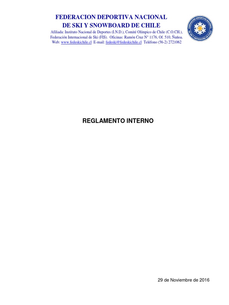 Federacion Deportiva Nacional de Ski Y Snowboard de Chile Reglamento