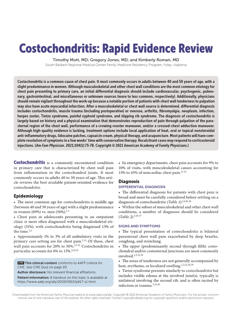 Costochondritis Rapid Evidence Review PDF Health Sciences