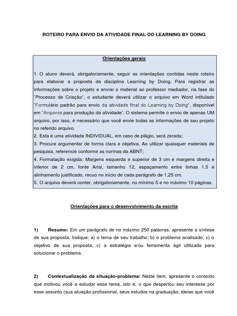 Roteiro para Elaboração Do Learning by Doing | PDF | Citação | Pós ...