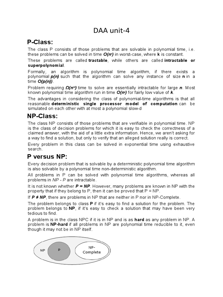 DAA Unit-4: P-Class | PDF | Time Complexity | Computational Complexity ...