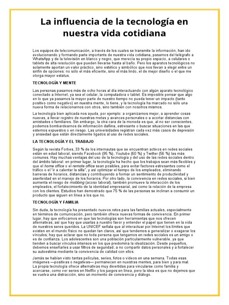 Impacto de la Tecnología en la Vida Cotidiana | PDF | Servicio de redes ...