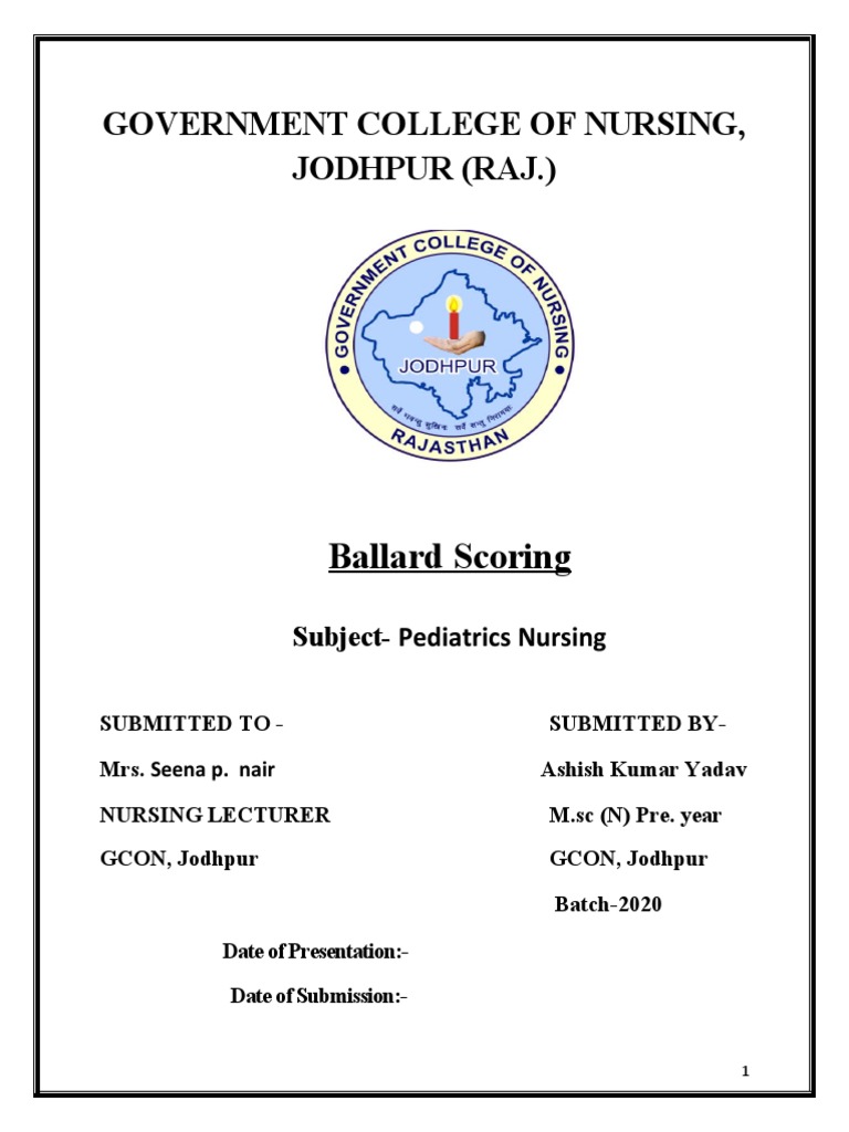 Government College of Nursing, Jodhpur (Raj.) Ballard Scoring PDF