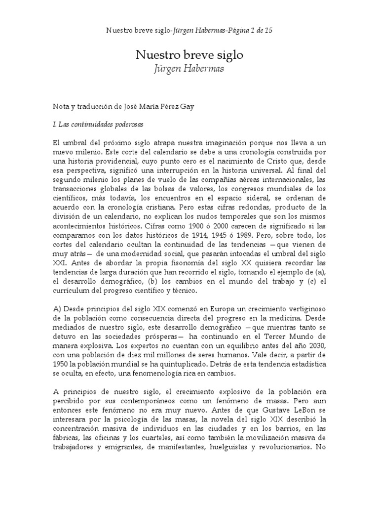 Habermas Nuestro Breve Siglo PDF Estado pol tica Globalizaci n