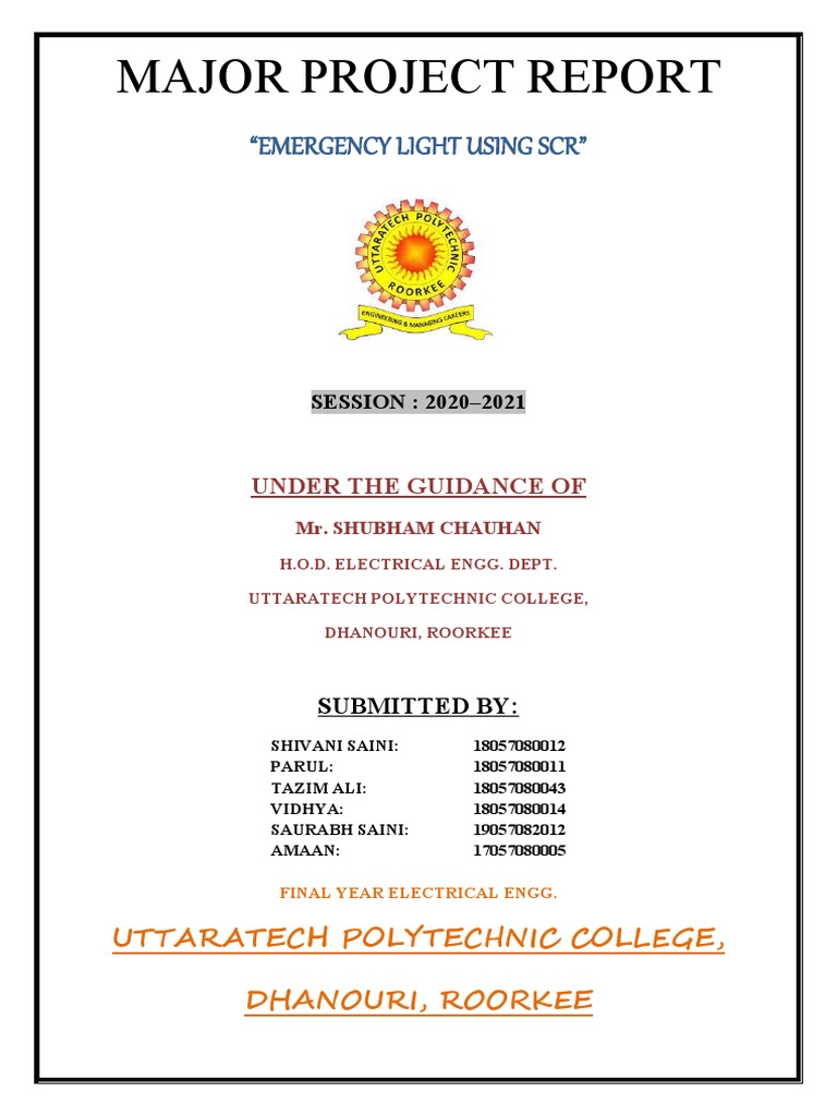 Major Project Report "Emergency Light Using SCR" PDF