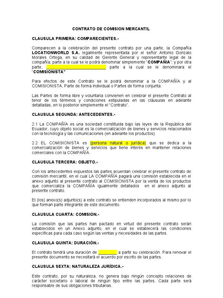 CONTRATO MODELO COMISION MERCANTIL LW 30311 Arbitraje