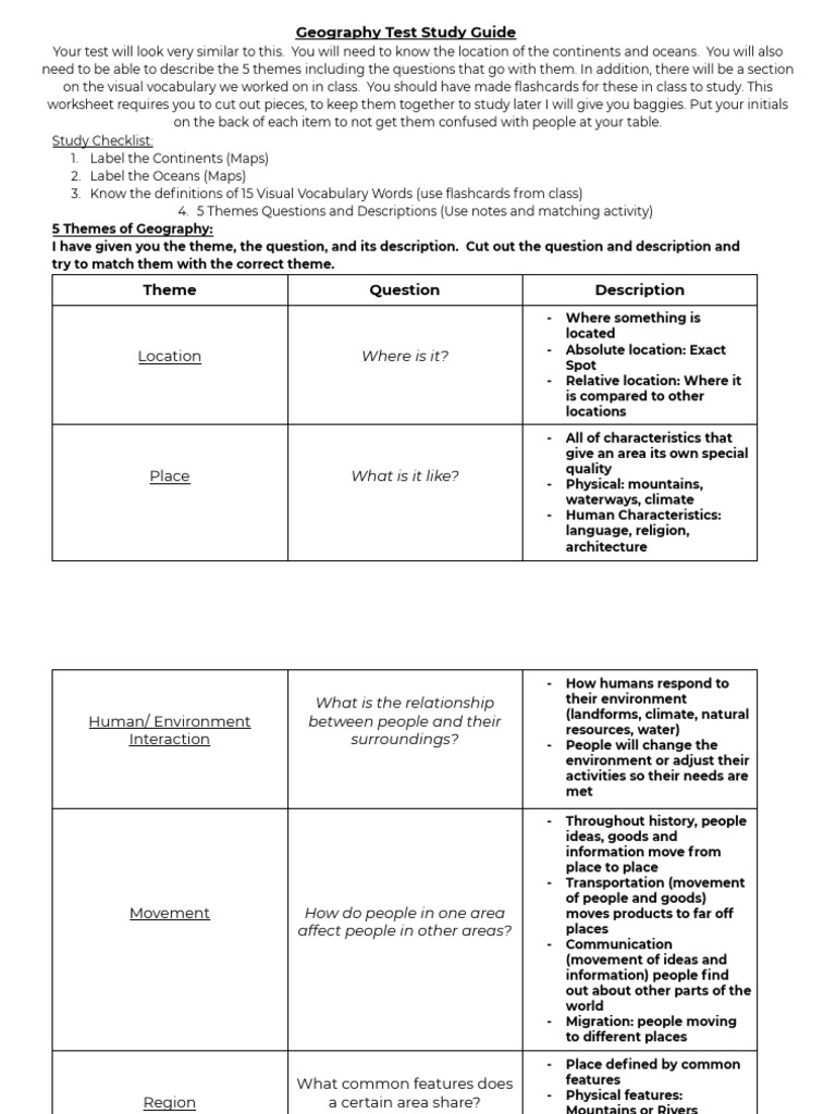 Geography Test Study Guide Essentials | PDF | Europe | Geography