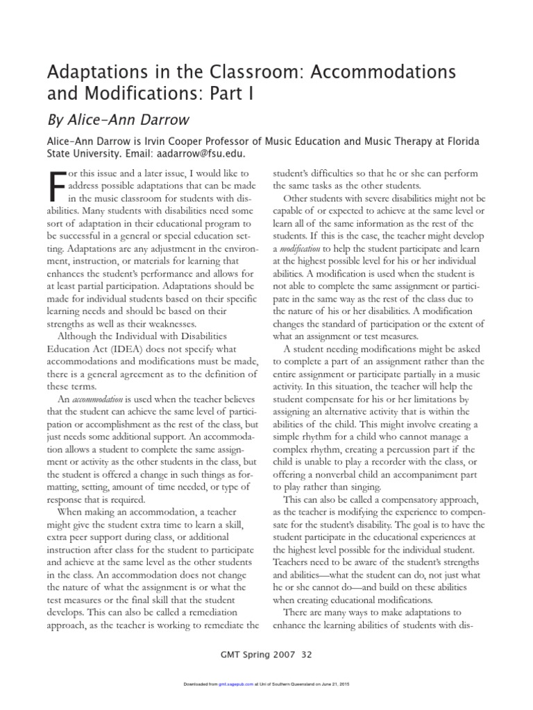 Adaptations In The Classroom Accommodations And Modifications Part I