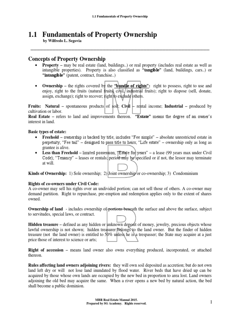 1.1 Fundamentals of Property Ownership PDF Lease Fee Simple
