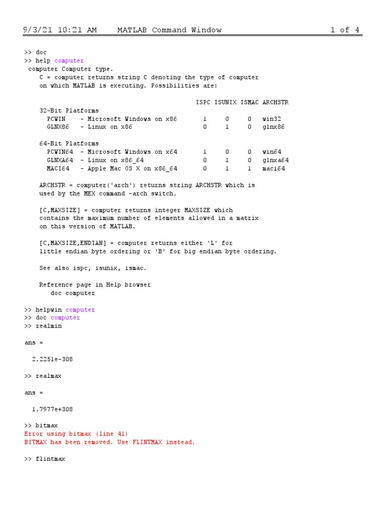 MATLAB Command Window PDF Matlab 64 Bit Computing