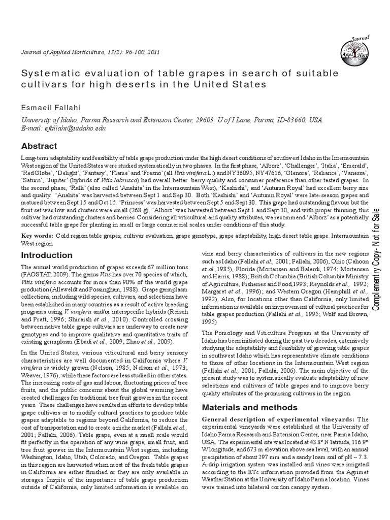 Evaluating Table Grapes for High Deserts | PDF | Vitis | Grape