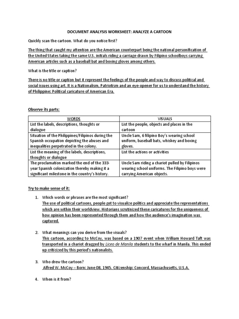 Document Analysis Worksheet: Analyze A Cartoon | PDF | Philippines