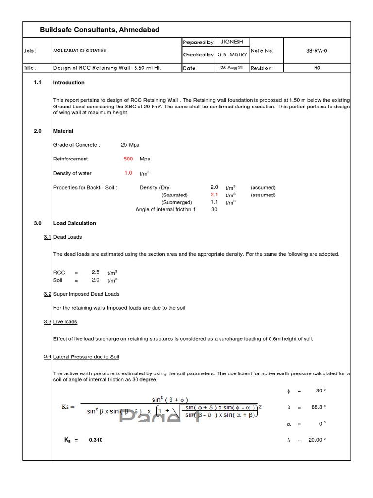 RCC Retaining Wall Design Report | PDF | Civil Engineering | Building ...