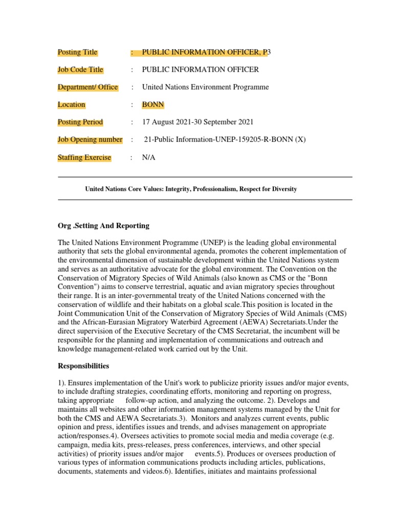 Org .Setting and Reporting United Nations Core Values Integrity