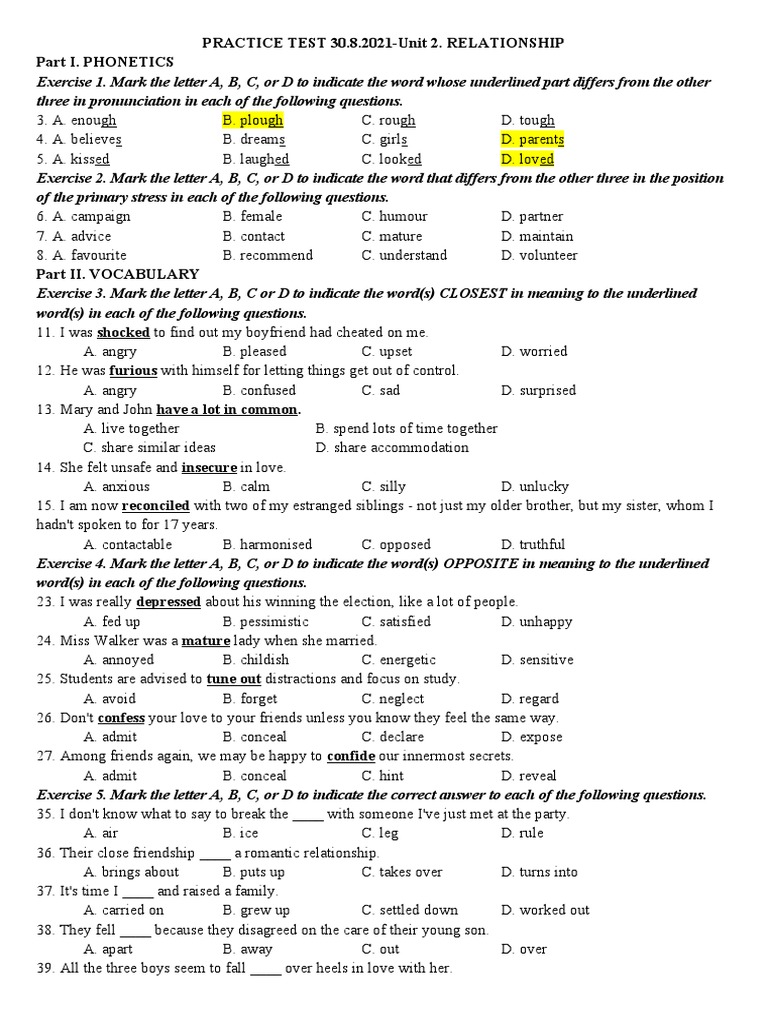 Phonetics and Vocabulary Practice Test | PDF | Water | Pollution