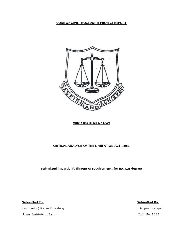 LIMITATION ACT Project PDF Lawsuit Statute Of Limitations