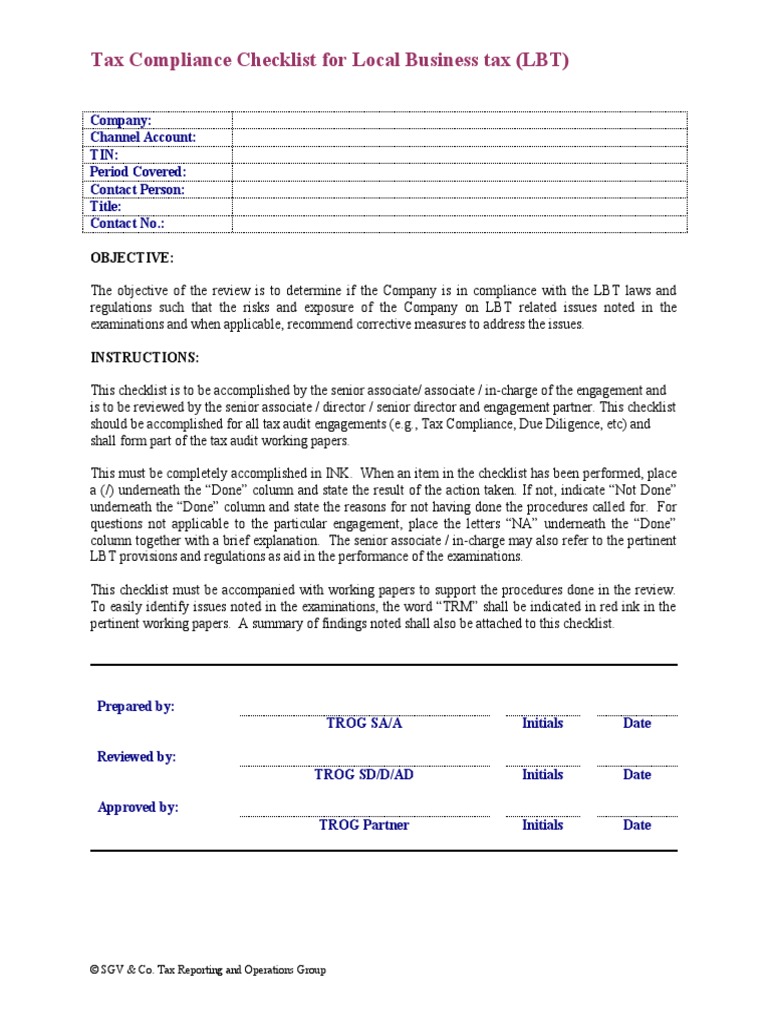 TC LBT Checklist | PDF | Receipt | Taxes