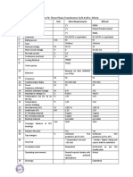 Datasheet N°2: Three Phase Transformer 33/0.415kV, 50kVA: No. Characteristics Unit Client Requirements Offered