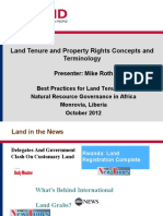 Land Tenure and Property Rights Concepts and Terminology: Presenter: Mike Roth