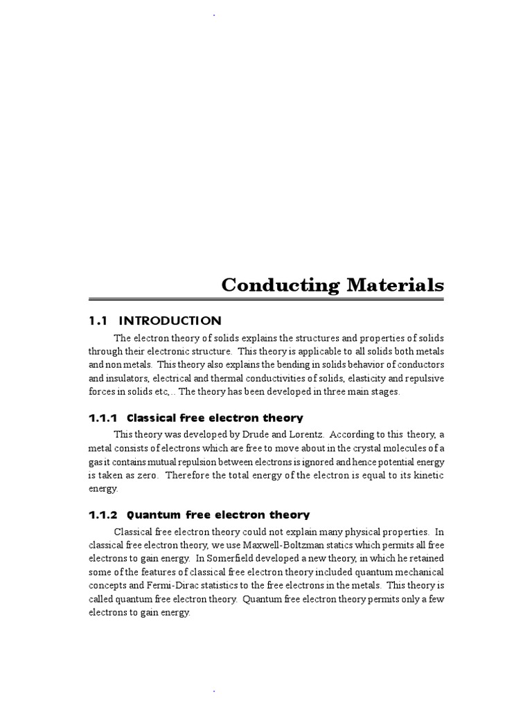 Electron Theory of Solids | PDF | Electrical Resistivity And ...
