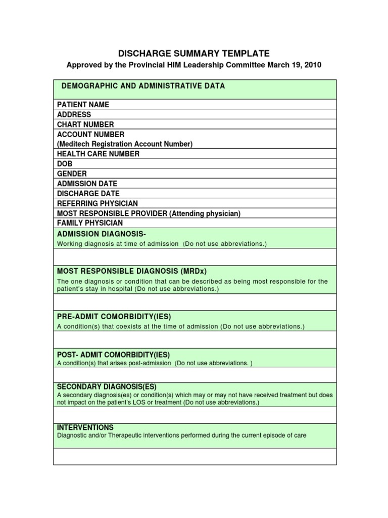 Discharge Summary Template Guide | PDF | Health Informatics | Comorbidity