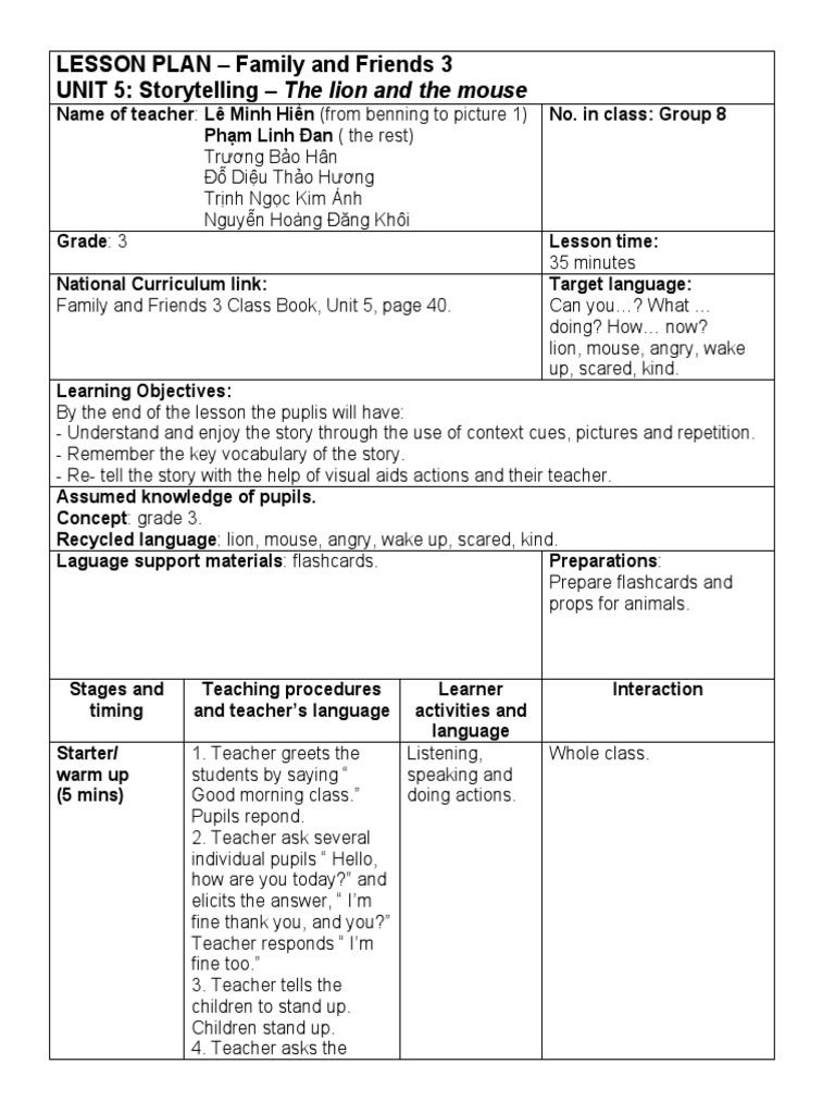 Lesson Plan: The Lion and the Mouse | PDF | Teachers | Storytelling