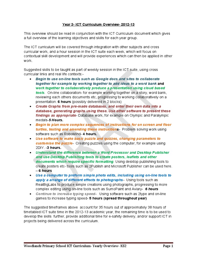 Year 3 ICT Curriculum Overview 2012-13 | PDF | Educational Technology ...