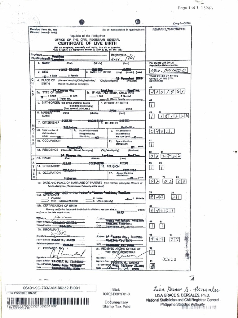 PSA BIRTH CERTIFICATE SAMPLE PDF FREE DOWNLOAD visual data 2