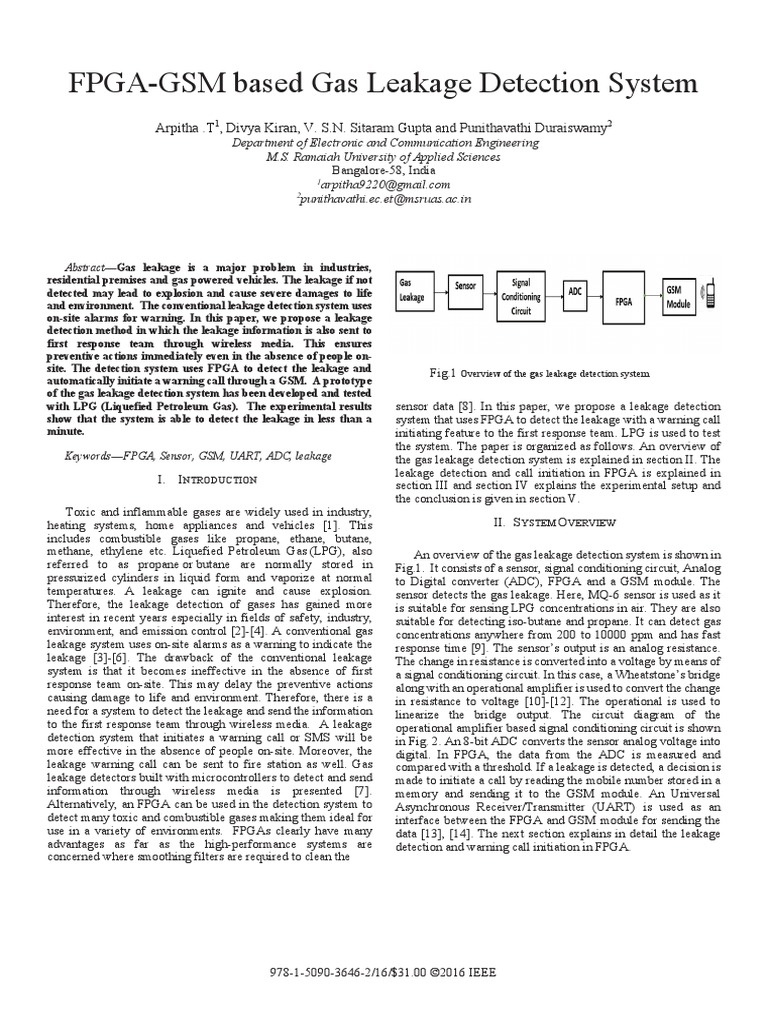 FPGAGSM Based Gas Leakage Detection System PDF Propane Liquefied Petroleum Gas