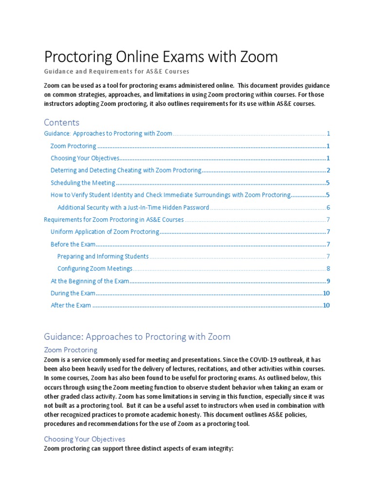 Proctoring With Zoom Policies and Guidance PDF Academic Dishonesty