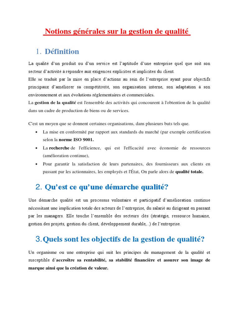 Gestion de la qualité en entreprise | PDF | Management de la qualité ...