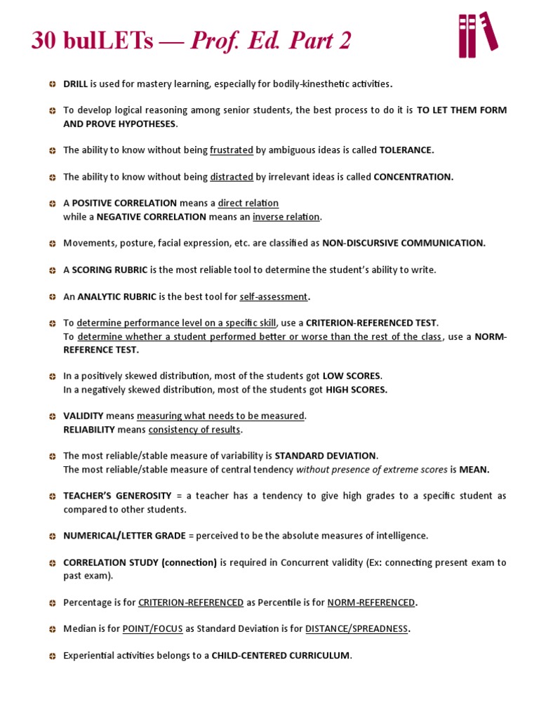 30 Bullets Prof Ed pt2 | PDF | Teachers | Curriculum
