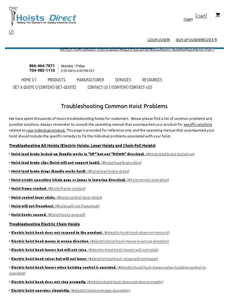 Hoist Troubleshooting Common Problems Hoists Direct PDF Switch Electric Motor